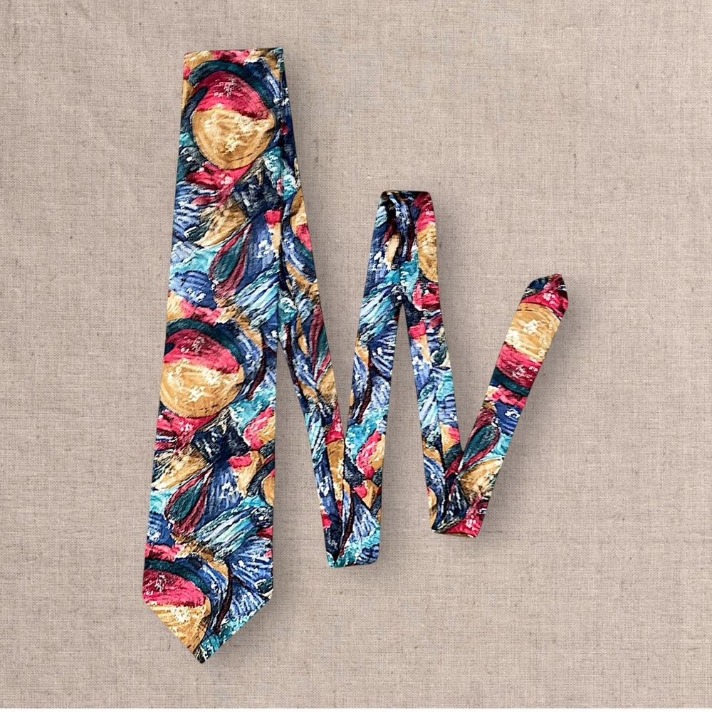Oscar De La Renta Silk Tie Mens Abstract Blue Red Gold Pattern Designer
